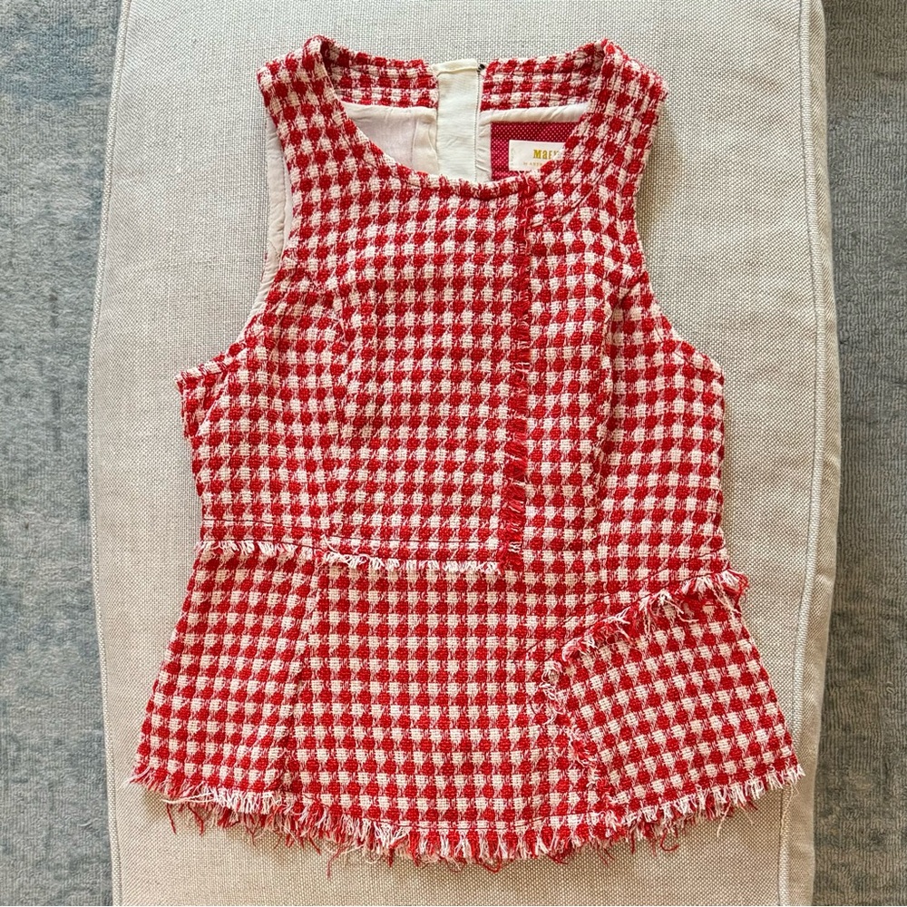 Anthropologie Maeve Peplum Houndstooth Tweed Sleeveless Top sz 2